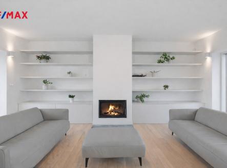 obývací pokoj - krb | Prodej - dům/vila, 177 m²