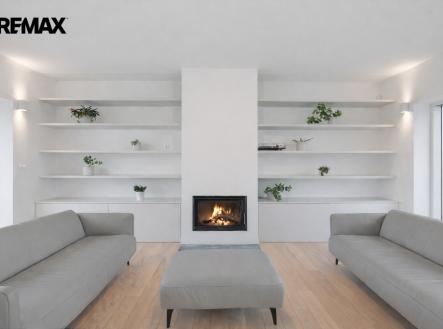 obývací pokoj - krb | Prodej - dům/vila, 177 m²