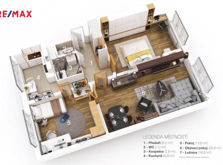 3D plánek bytu | Prodej bytu, 3+1, 77 m²