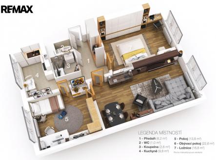 3D plánek bytu | Prodej bytu, 3+1, 77 m²