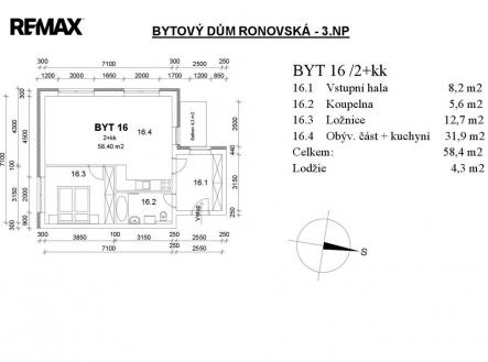 byt-16-rozmery-mistnosti.jpg | Prodej bytu, 2+kk, 64 m²