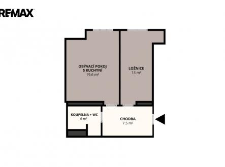 Půdorys | Pronájem bytu, 2+kk, 46 m²