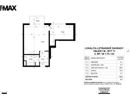 plánek bytu | Prodej bytu, 2+kk, 57 m²