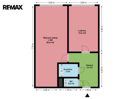 Půdorys | Pronájem bytu, 2+kk, 42 m²