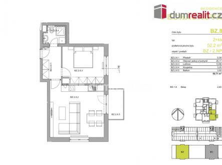 3 | Pronájem bytu, 2+kk, 52 m²