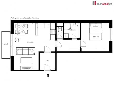 3 | Pronájem bytu, 2+kk, 56 m²