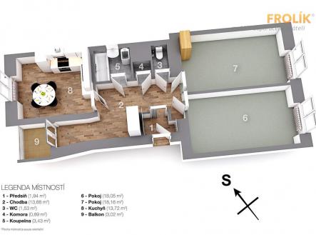 Částečně zařízený byt 2+1 s lodžií - Praha 6, Bubeneč, Jilemnického - půdorys | Pronájem bytu, 2+1, 72 m²