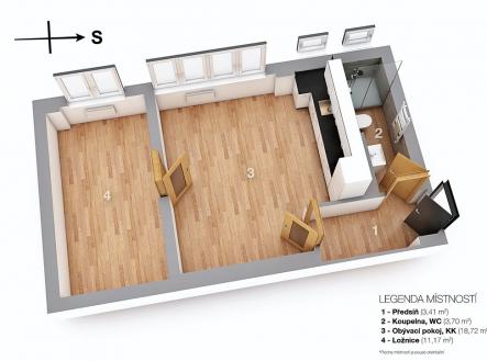 Zrekonstruovaný byt 2+kk - Praha 6, Břevnov - Svojsíkova - půdorys | Pronájem bytu, 2+kk, 39 m²