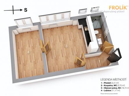 Zrekonstruovaný byt 2+kk - Praha 6, Břevnov - Svojsíkova - půdorys | Pronájem bytu, 2+kk, 39 m²