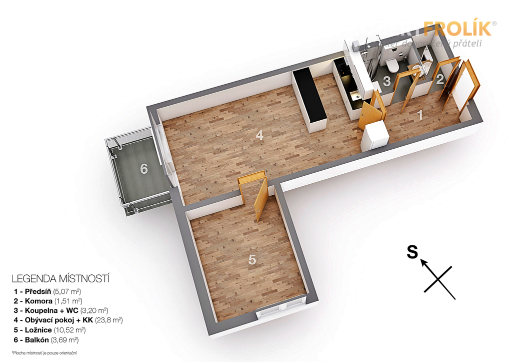 Nezařízený byt 2+kk s balkonem a parkovacím místem - Praha 9, Vysočany - Freyova - Residence Eliška - půdorys