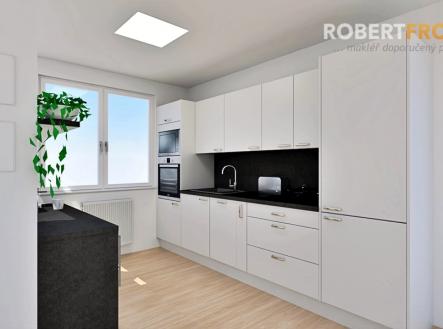 Nový byt 1+kk s lodžií a garážovým stáním - Praha 6, Ruzyně - Stočesova - Byty u Šárky - vizualizace kuchyně | Pronájem bytu, 1+kk, 37 m²