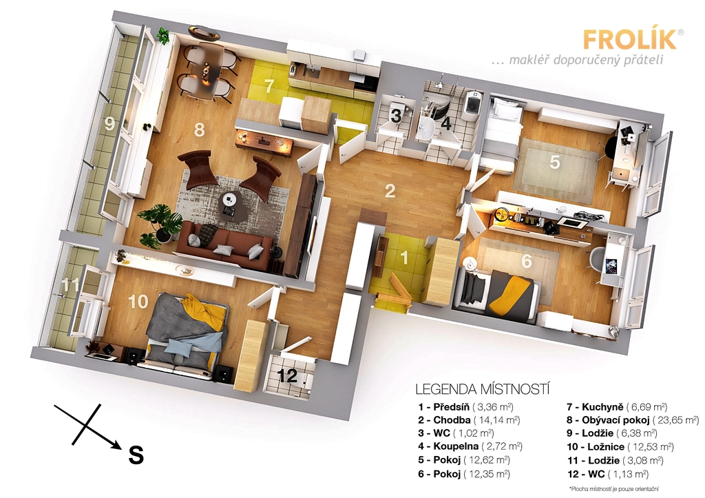 Zařízený byt 4+kk, dvě lodžie - Praha 6, Ruzyně - ul. Dědinská - půdorys