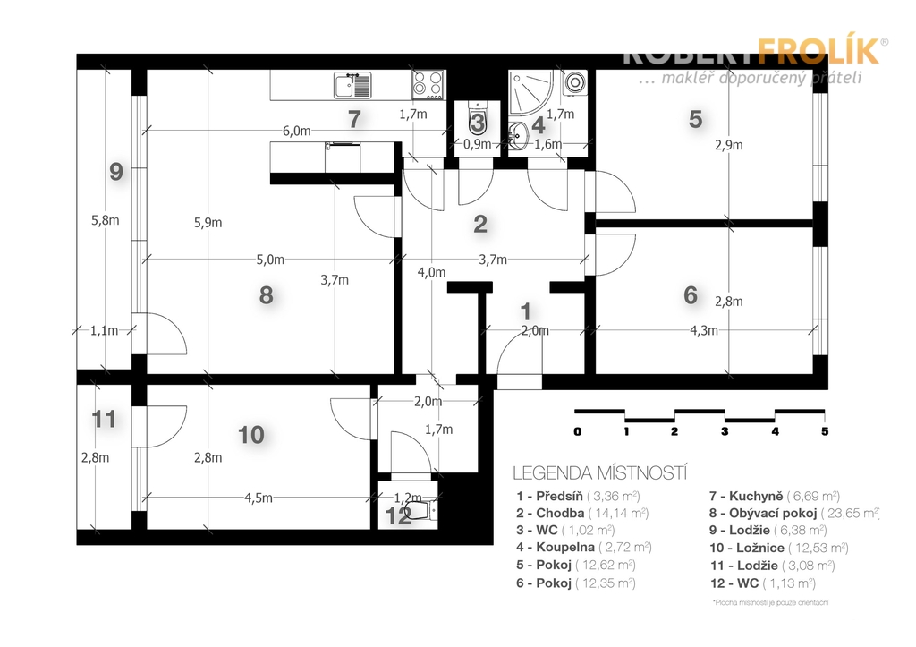 Zařízený byt 4+kk, dvě lodžie - Praha 6, Ruzyně - ul. Dědinská - půdorys