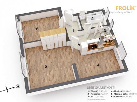 velký byt 2+1 - Praha 9, Čakovice - U Párníků - půdorys | Pronájem bytu, 2+1, 61 m²
