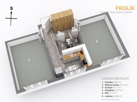 Nezařízený byt 2+1 - Praha 4, Krč - Antala Staška - půdorys | Pronájem bytu, 2+1, 52 m²