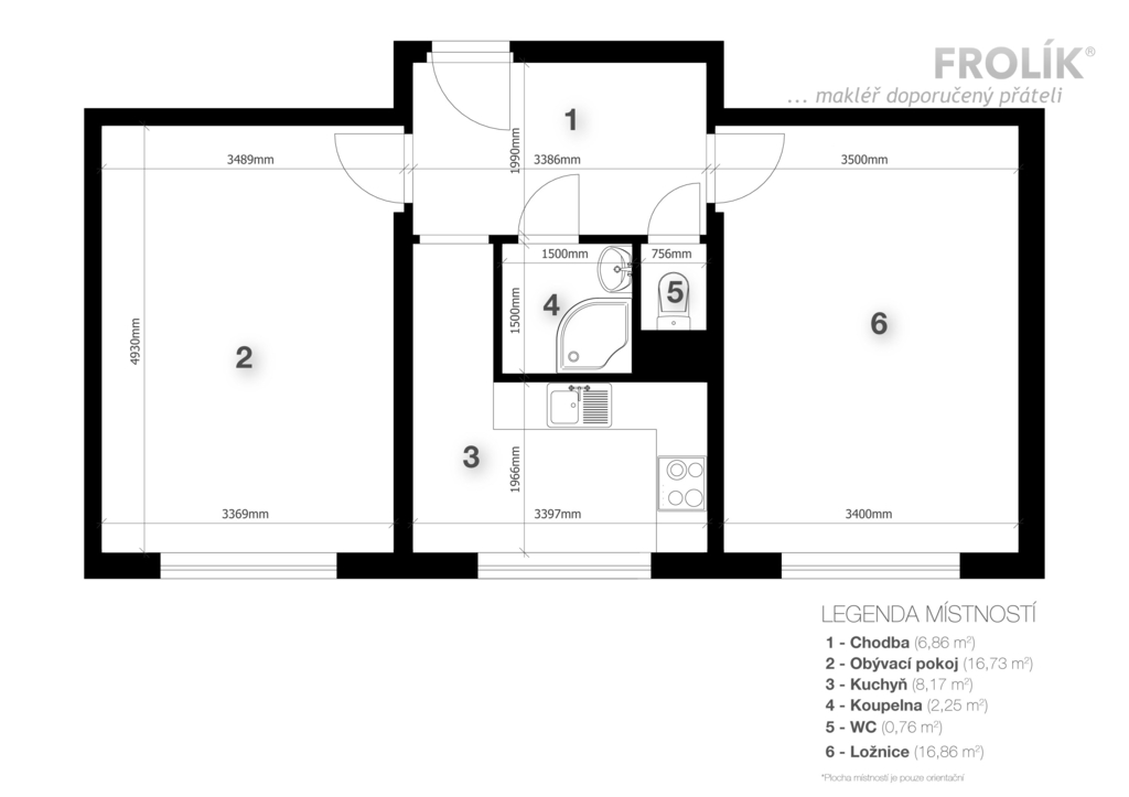 Nezařízený byt 2+1 - Praha 4, Krč - Antala Staška - půdorys