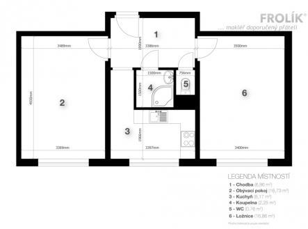 Nezařízený byt 2+1 - Praha 4, Krč - Antala Staška - půdorys | Pronájem bytu, 2+1, 52 m²