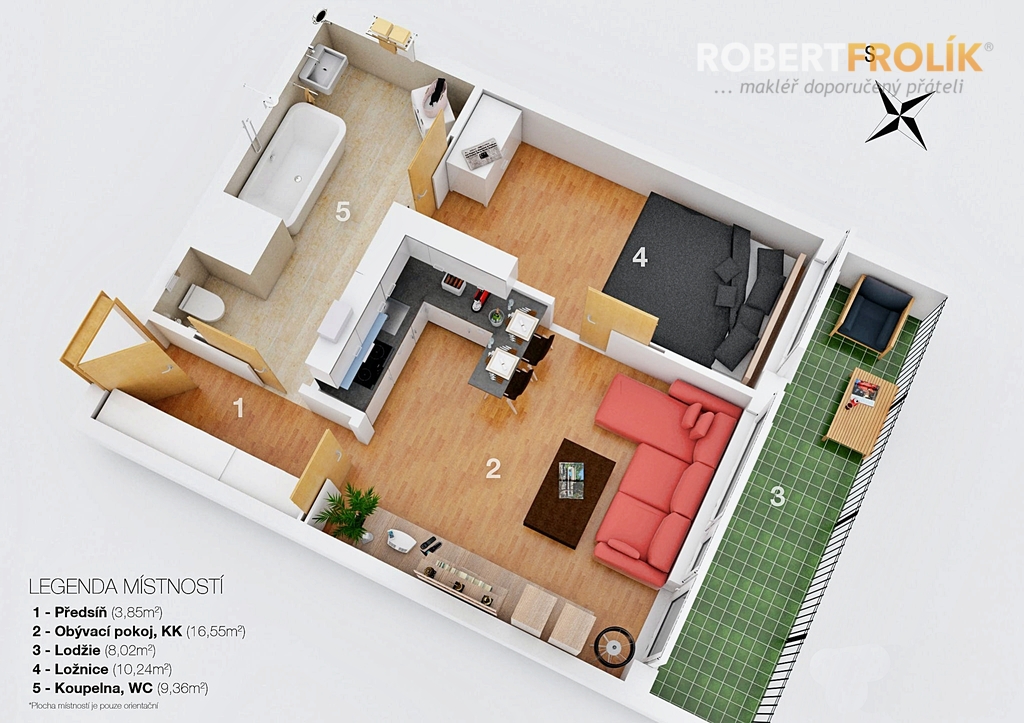 Zařízený byt 2+kk s lodžií - Praha 6, Ruzyně - Dědinská - půdorys