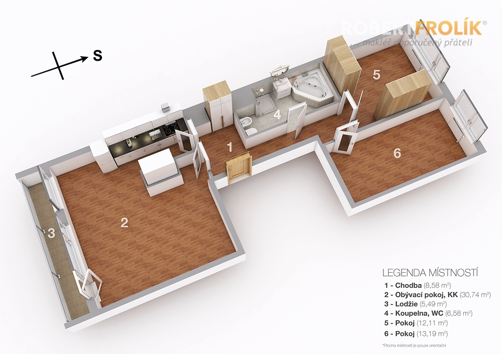 Částečně zrekonstruovaný byt 3+kk s lodžií - Praha 6, Řepy - Nevanova - půdorys
