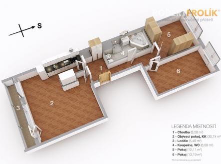 Částečně zrekonstruovaný byt 3+kk s lodžií - Praha 6, Řepy - Nevanova - půdorys | Pronájem bytu, 3+kk, 76 m²
