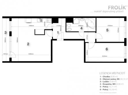 Částečně zrekonstruovaný byt 3+kk s lodžií - Praha 6, Řepy - Nevanova - půdorys | Pronájem bytu, 3+kk, 76 m²