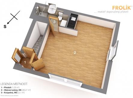 Zařízený byt 1+kk - Praha-Nebušice, ul. Na závěji - 3D půdorys | Pronájem bytu, 1+kk, 30 m²