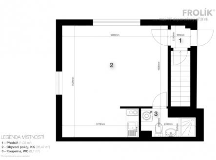 Zařízený byt 1+kk - Praha-Nebušice, ul. Na závěji - 2D půdorys | Pronájem bytu, 1+kk, 30 m²