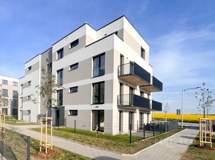 Moderní bytový dům s balkony, minimalistická architektura, kvalitní fasádní úpravy, klidná lokalita s upraveným okolím v blízkosti přírody. | Pronájem bytu, 2+kk, 44 m²