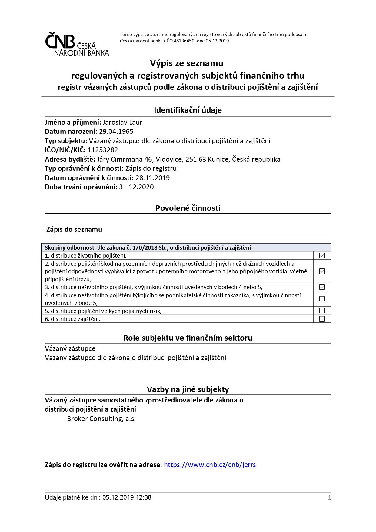 ČNB Pojišťovací akreditace