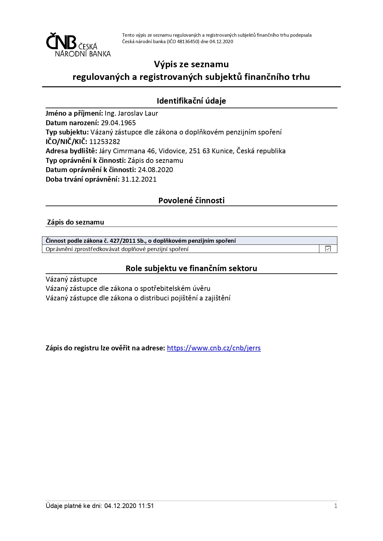 ČNB penzijní produkty