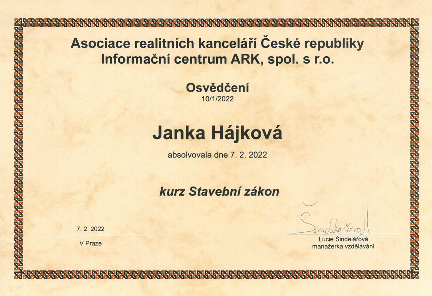 Osvědčení - Stavební zákon