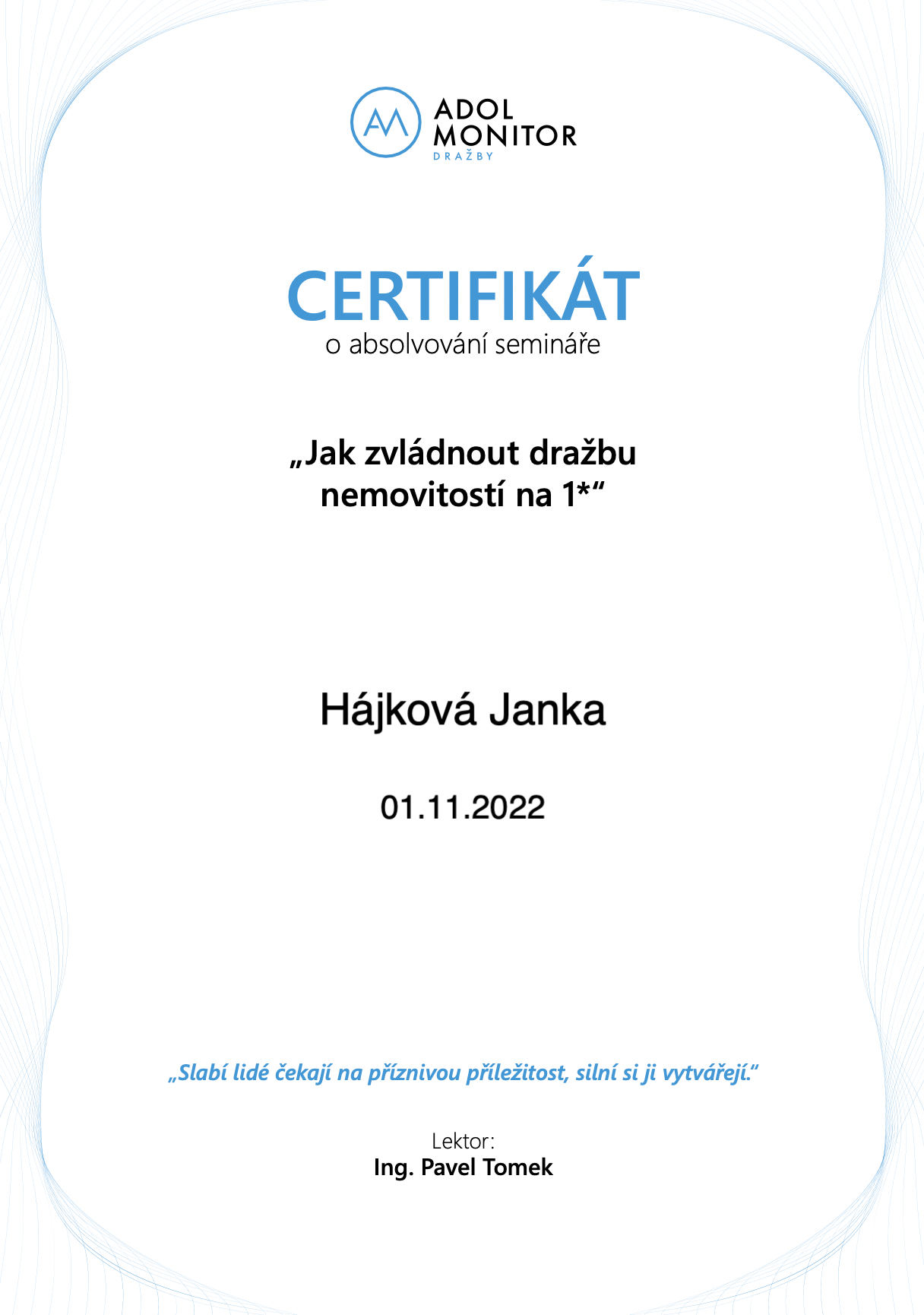 Certifikát - Dražby