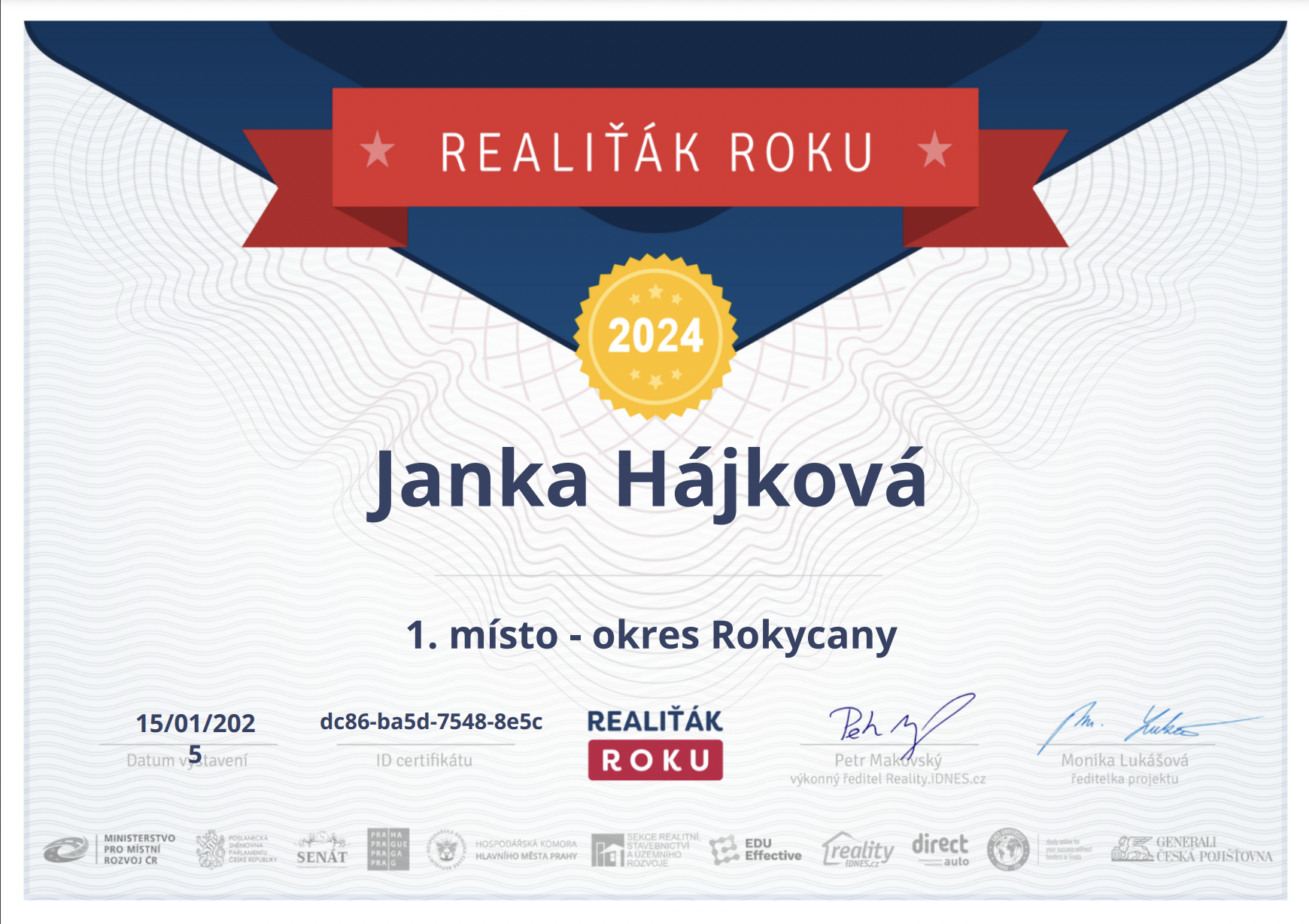 1. místo Realiťák roku 2024 v okrese Rokycany